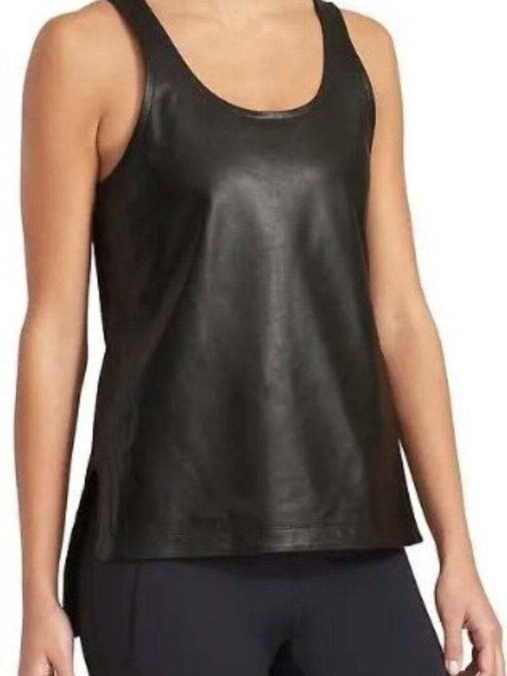 Derek Lam x Athleta Black Leather Scoop Neck Tank